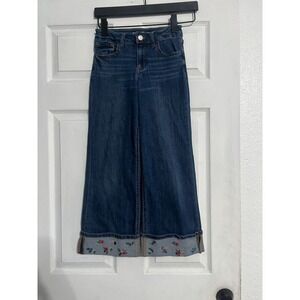Cat & Jack Girls' Mid-Rise Floral Embroidered Cuff Wide Leg Jeans Size 10